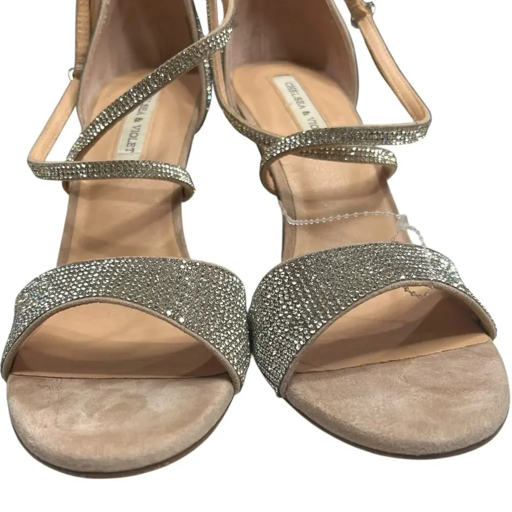 Chelsea & Violet High Heel Sandal 9.5 Silver Rhinestone Evening Prom Formal Gala